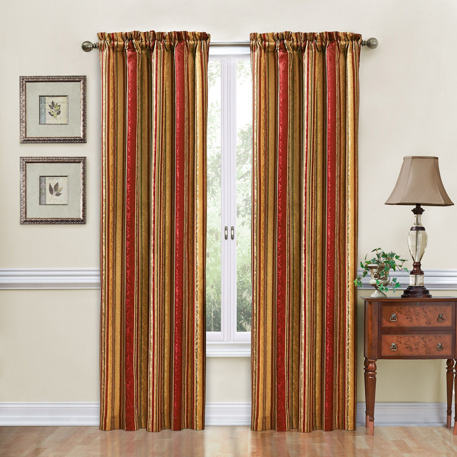 Crimson Stripe Jacquard Room-Darkening Rod Pocket Curtain Panel