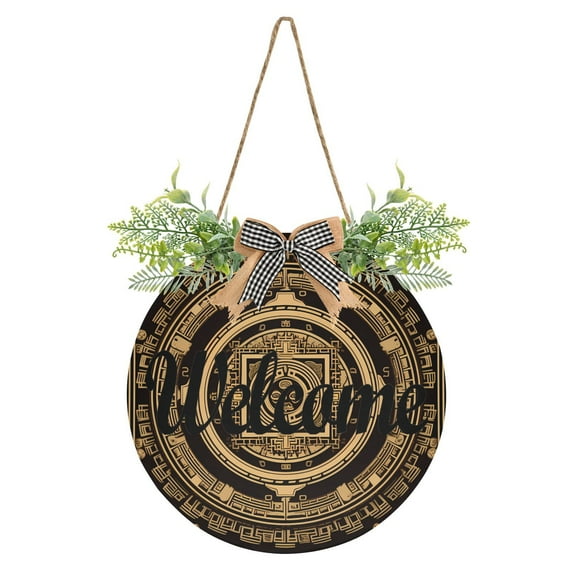 Traditonal and Mandala Pattern Brown Welcome Sign for Front Door Wreath Door Sign for Farmhouse Porch Decoration Indoor Outdoor