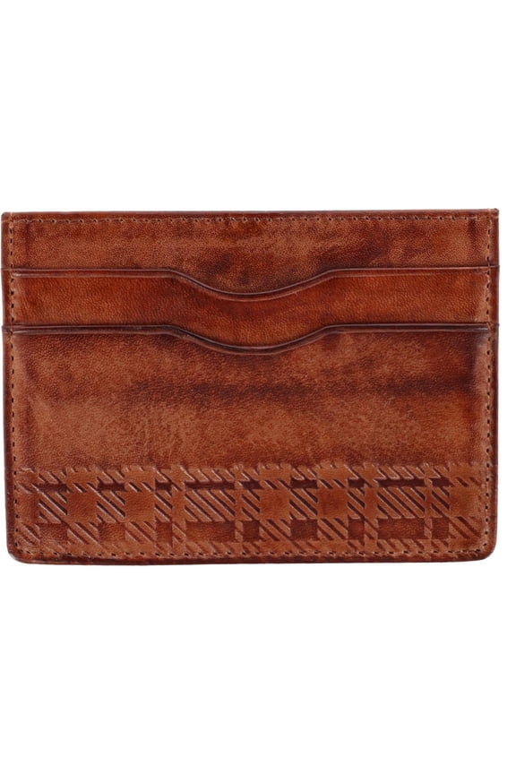 Caelen Plaid Embossed RFID Leather Card Case (Men)