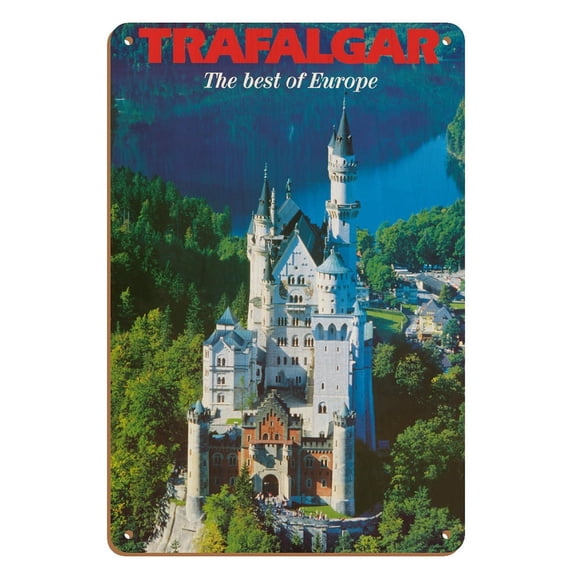 Trafalgar Tours - The Best of Europe - Neuschwanstein Castle - Bavaria Germany - Vintage Travel Poster c.1970 - 8 x 12 inch Vintage Wood Art Sign