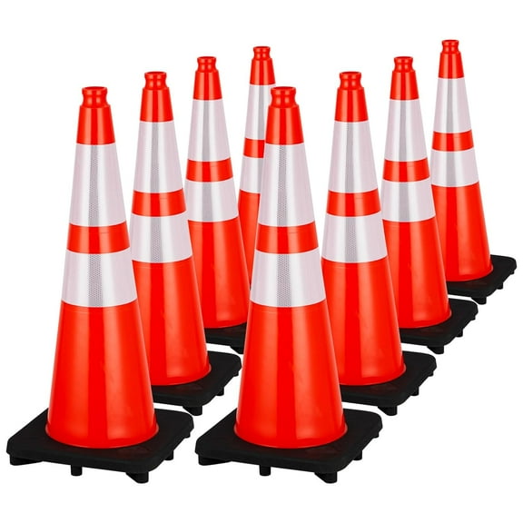 Traffic Cones 28", Safety Cones, PVC Orange Safety Road Parking Cones with 2 Reflective Collars,Hazard Construction Cones for Home Traffic Parking