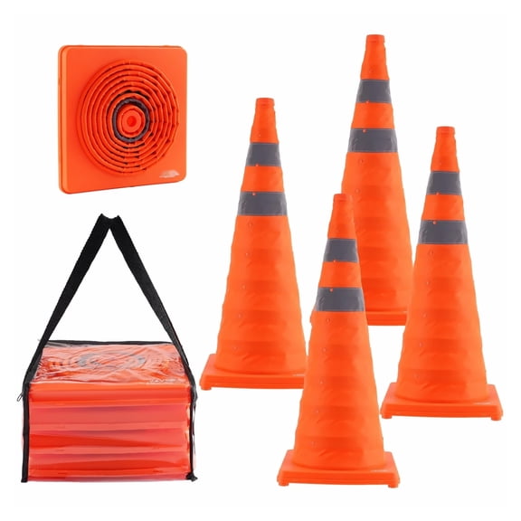 Traffic Cones 4 Pack, 28 Inch Collapsible Safety Cones, Reflective Traffic Cones for Construction, Road Safety, Parking Lots, Driving Training