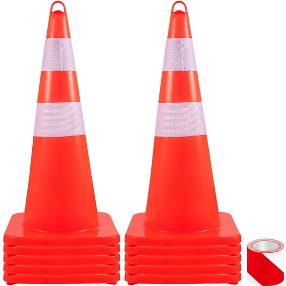 Traffic Cones 6-Pack, 36" Orange PVC Safety Cones with Reflective Collars, Weighted Base for Road Construction, Parking, School Zones & Emergency Use