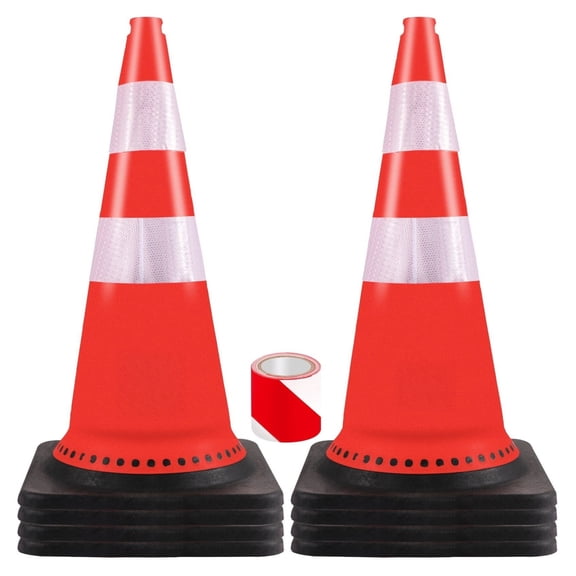 Traffic Cones 8-Pack, 30 Inch PVC Safety Cones w/ Reflective Collars, Orange Construction Cones for Traffic Control, Roadways, Parking Lots & Schools - Weighted Base