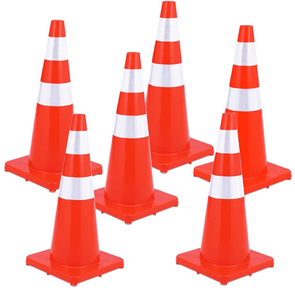Traffic Cones – Heavy Duty PVC Safety Cones with Reflective Collars, Orange Construction Cones for Parking, Driveway, Road, Events & Sports