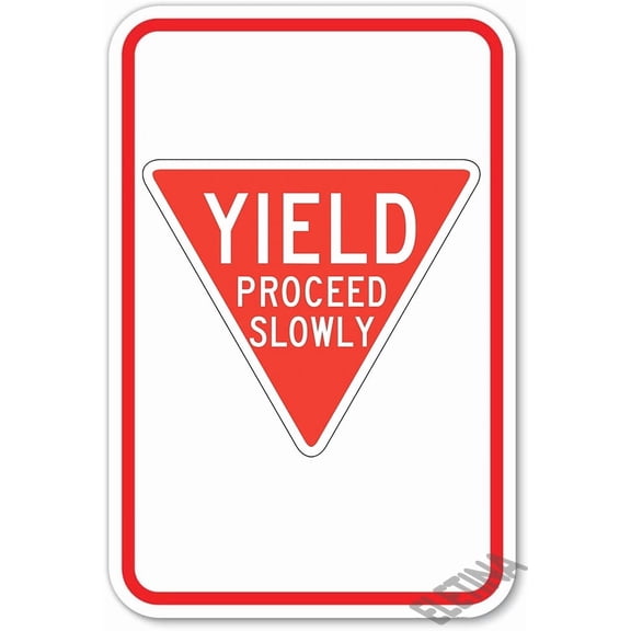 Traffic Control Sign, Legend "Yield Proceed Slowly", 12" X 8" Triangle White on Red