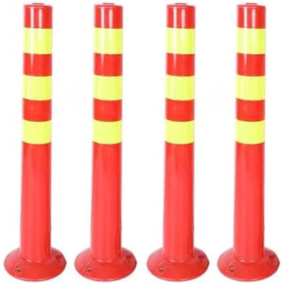 Traffic Delineator 4 Pack Plastic Safety Bollards with Mounting Bolts Reflective Parking Barriers for Crowd Control$$Safety & Emergency