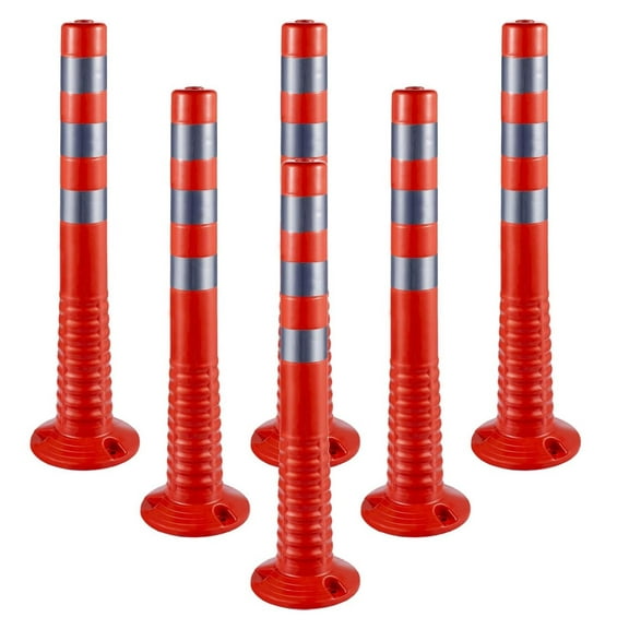 Traffic Delineator, 6 PCS Posts Channelizer Cone, Delineator Post Kit 30 in Height, PU Traffic Post, Orange Safety Cones, Portable Spring Posts with Base, Barrier Cones with Reflective Bands