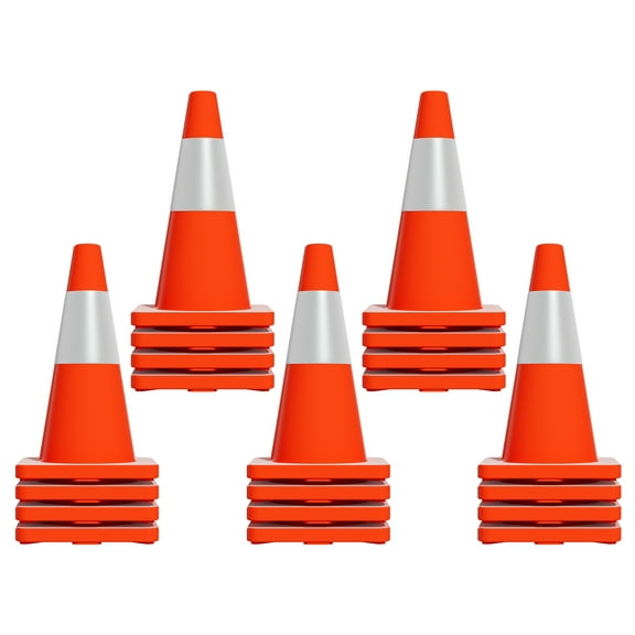 Traffic Delineator Cone, Weighted Stability, Weather Resistant, Reflective PVC Cone, Orange Safety Cone, Roadside Assistance, Training Course, Field Setup(20 Pack)