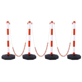 Traffic Delineator Post Cones with Fillable Base, Adjustable Plastic Safety Barrier with 5Ft Plastic Chain, Crowd Control Stanchion for Traffic Control and Warnin,4-Pack