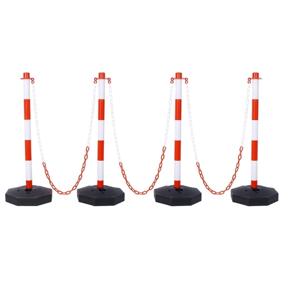 Traffic Delineator Post Cones with Fillable Base, Adjustable Plastic Safety Barrier with 5Ft Plastic Chain, Crowd Control Stanchion for Traffic Control and Warnin,4-Pack