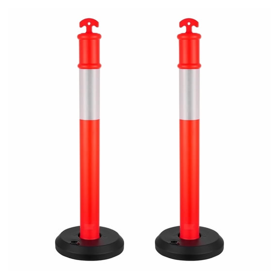 Traffic Delineator Posts 2 Pack, 48" Safety Cones - Fillable Base, Reflective, Heavy Duty - Construction, Parking, Crowd Control, Red