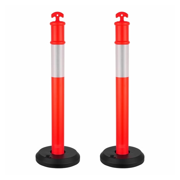 Traffic Delineator Posts 2 Pack, 48" Safety Cones - Reflective, Fillable Base, Heavy Duty - Construction, Parking, Crowd Control - Red