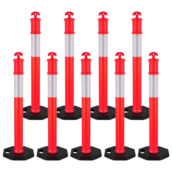 Traffic Delineator Posts, 9 Pack 48 Inch Safety Cones, Weighted Base, Reflective Strips for Construction, Parking Lot, Crowd Control
