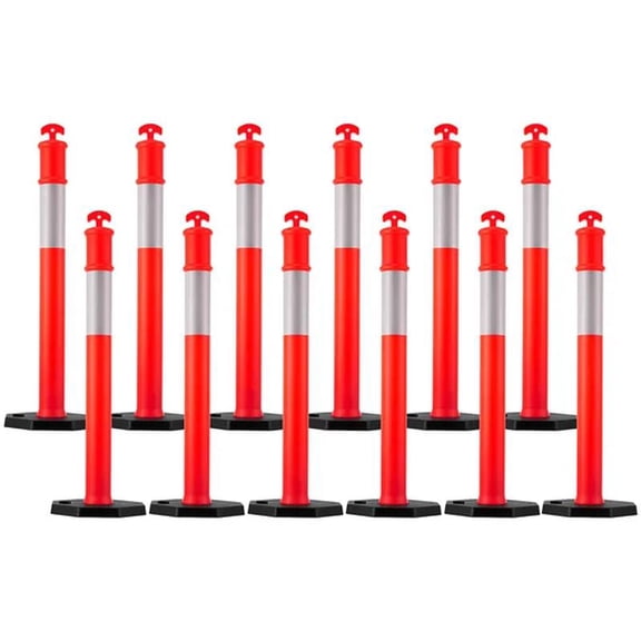 Traffic Delineator Posts, Traffic Safety Cones with Weighted Base and Reflective Strips, Heavy Duty Delineator Posts for Construction Site, Parking Lot, Crowd Control, Red