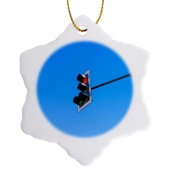3drose, Traffic Lights, Blue Sky, 3 inch Snowflake Porcelain Ornament