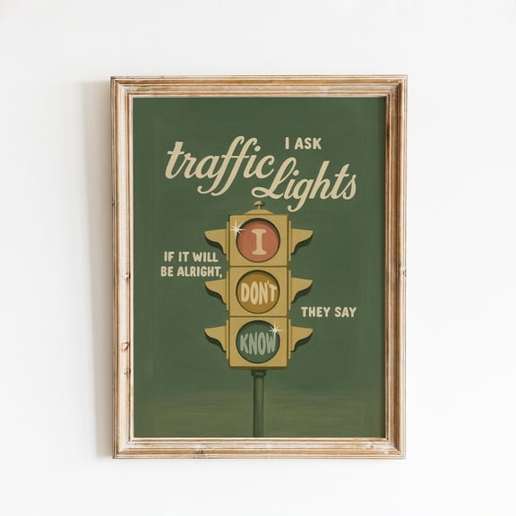 Traffic Lights Vintage Lyric Inspired Living Room Bedroom Office Decor Wall Art Unframed Paper Print