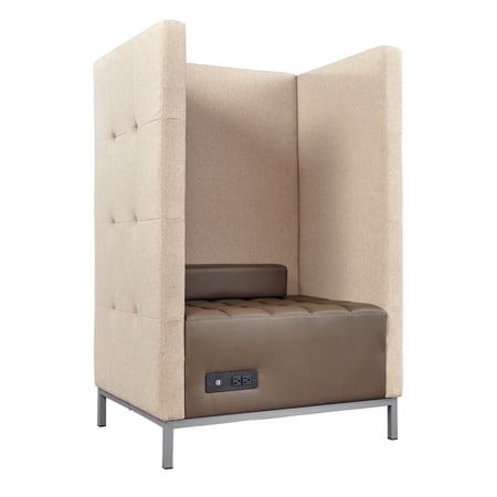NBF Lounge Chair Privacy Seating with High Back Panels & Power Outlet for Office Workspace, Brown, Tan
