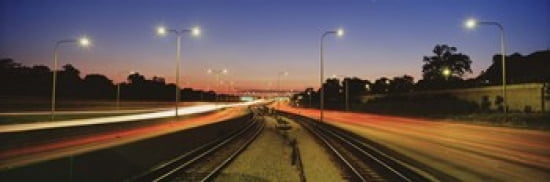 Traffic Moving In The City Mass Transit Tracks Kennedy Expressway Chicago Illinois USA Canvas Art - Panoramic Images (36 x 12)