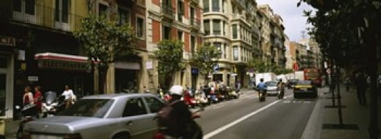 Traffic On A Road Barcelona Spain Canvas Art - Panoramic Images (36 x 13)