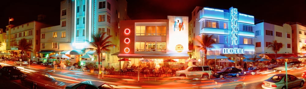 Traffic On A Road Ocean Drive Miami Florida USA Canvas Art - Panoramic Images (27 x 9)