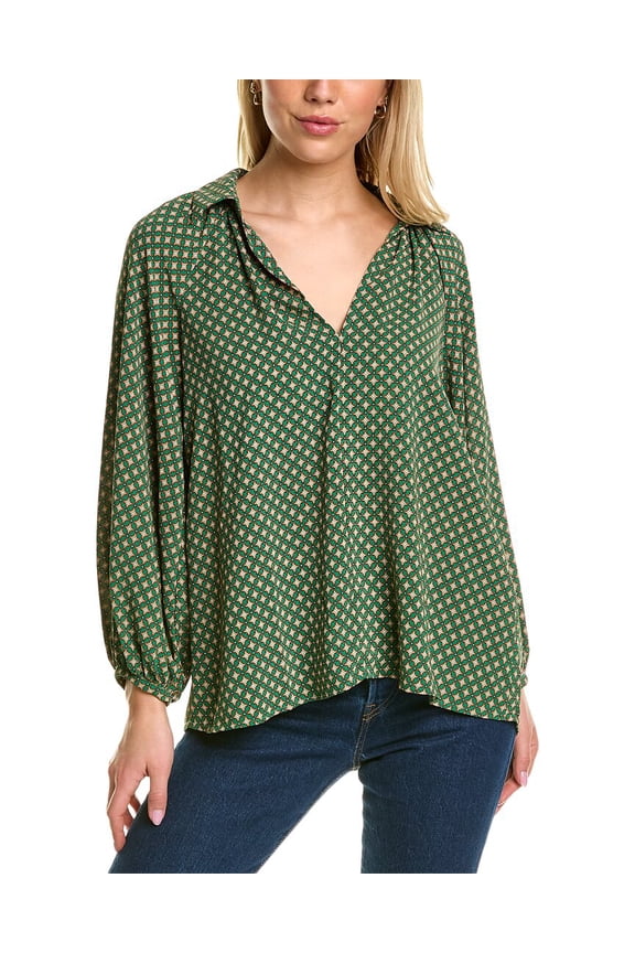 womens Balloon Sleeve Blouse, XS, Green