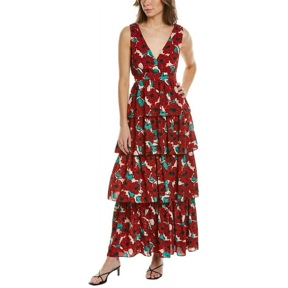 Traffic People womens Havana Silk-Blend Midi Dress, XS, Red