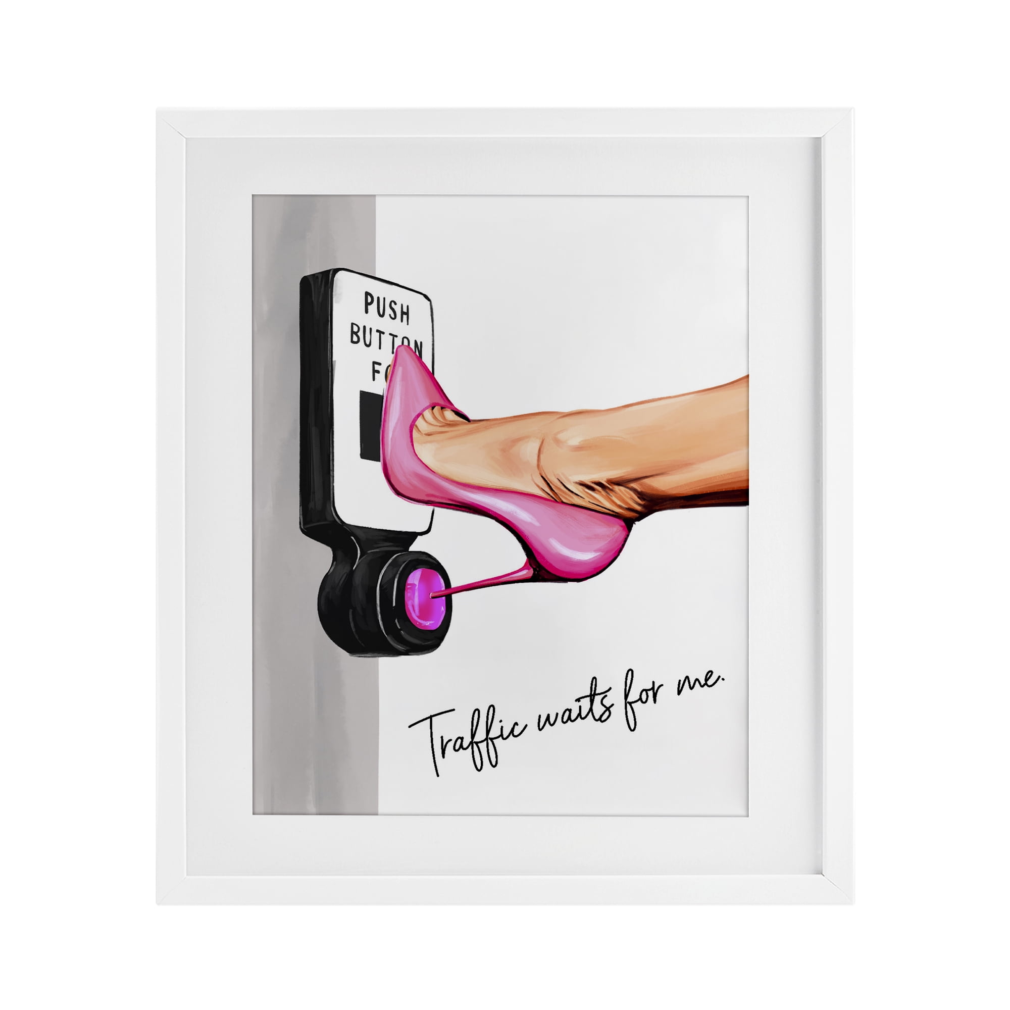 Traffic Waits for Me Heels White Framed Print Under Glass, design by Ziwei Li