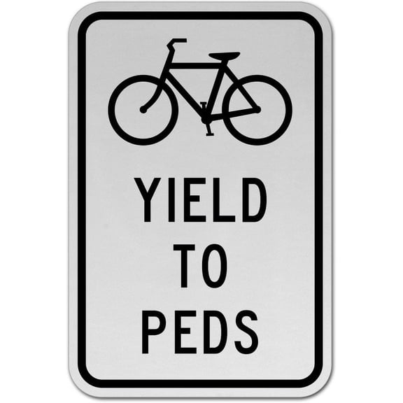 Traffic & Warehouse Signs - Bicycles Yield to Pedestrians Sign - Weather Approved Aluminum Street Sign, 0.04 Thickness - 10" X 7"