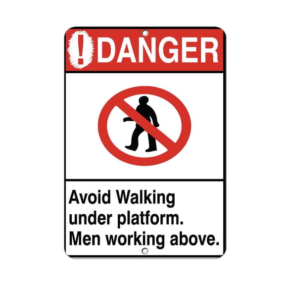Traffic & Warehouse Signs - Caution - Avoid Walking Under Platform Men Working Above - Weather Approved Aluminum Street Sign, 0.04 Thickness - 10" X 7"