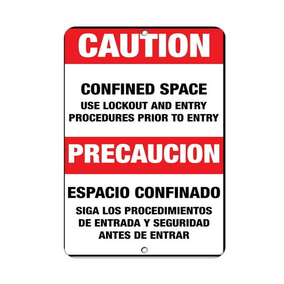Traffic & Warehouse Signs - Caution - Confined Space Use Lockout And Entry Procedures - Weather Approved Aluminum Street Sign, 0.04 Thickness - 10" X 7"