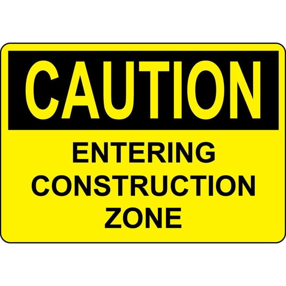 Traffic & Warehouse Signs - Caution - Entering Constructi​on Zone - Weather Approved Aluminum Street Sign, 0.04 Thickness - 10" X 7"
