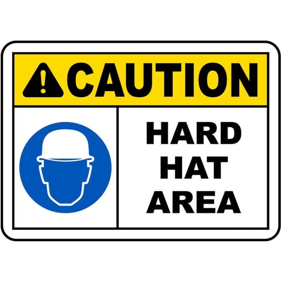Traffic & Warehouse Signs - Caution Hard Hat Area Sign 3 - Weather Approved Aluminum Street Sign, 0.04 Thickness - 24" X 36"