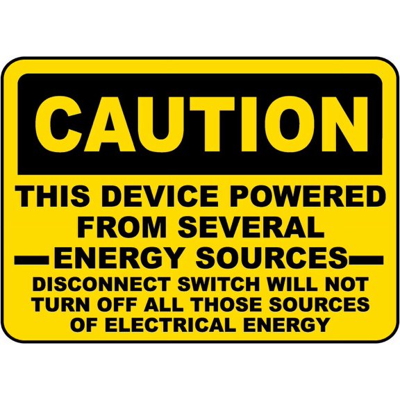 Traffic & Warehouse Signs - Caution Several Energy Sources Sign - Weather Approved Aluminum Street Sign, 0.04 Thickness - 10" X 7"