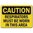 thumbnail image 1 of Traffic & Warehouse Signs - Caution - Sign Sign - Respirators Must Be Worn in Area - Safety Sign - Weather Approved Aluminum Street Sign, 0.04 Thickness - 24" X 36", 1 of 5