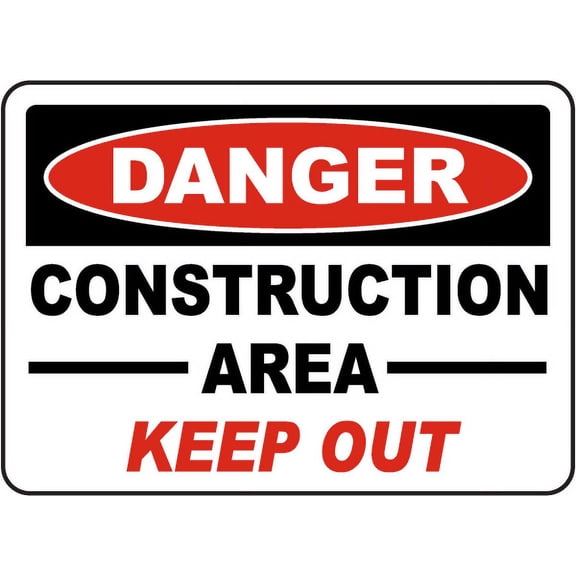 Traffic & Warehouse Signs - Construction Area Keep Out Sign - Weather Approved Aluminum Street Sign, 0.04 Thickness - 10" X 7"