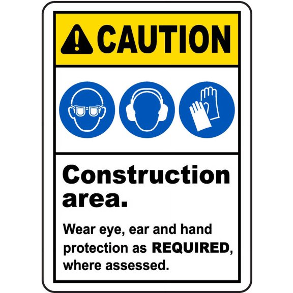 Traffic & Warehouse Signs - Construction Area PPE Sign 11 - Weather Approved Aluminum Street Sign, 0.04 Thickness - 10" X 7"