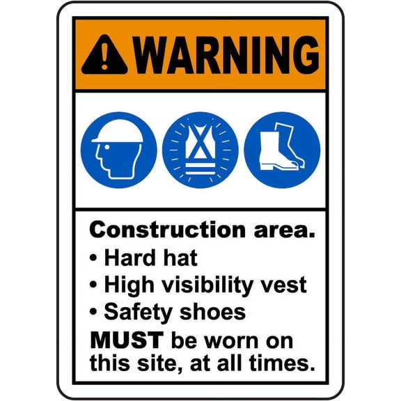 Traffic & Warehouse Signs - Construction Area PPE Sign 3 - Weather Approved Aluminum Street Sign, 0.04 Thickness - 18" X 24"