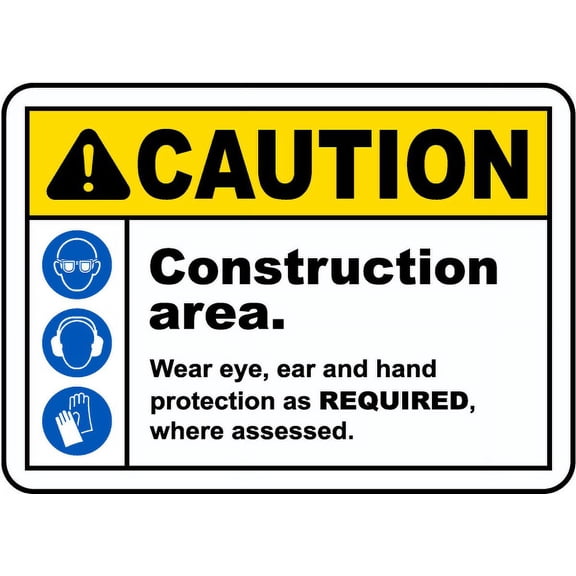 Traffic & Warehouse Signs - Construction Area PPE Sign 9 - Weather Approved Aluminum Street Sign, 0.04 Thickness - 10" X 7"