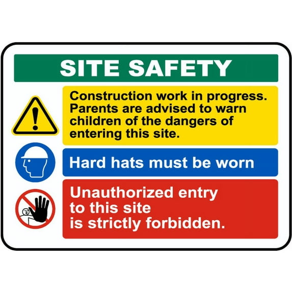Traffic & Warehouse Signs - Construction Site Safety Sign 1 - Weather Approved Aluminum Street Sign, 0.04 Thickness - 12" X 18"