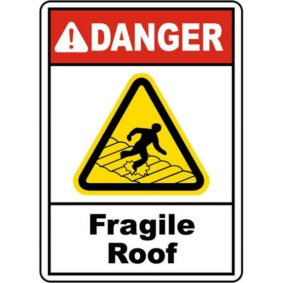 Traffic & Warehouse Signs - Danger Fragile Roof Sign - Weather Approved Aluminum Street Sign, 0.04 Thickness - 10" X 7"