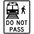 thumbnail image 1 of Traffic & Warehouse Signs - Do not pass stopped trains - Weather Approved Aluminum Street Sign, 0.04 Thickness - 24" X 36", 1 of 5