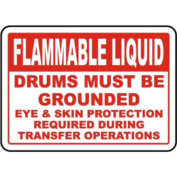 Traffic & Warehouse Signs - Drums Must Be Grounded Sign - Weather Approved Aluminum Street Sign, 0.04 Thickness - 12" X 18"