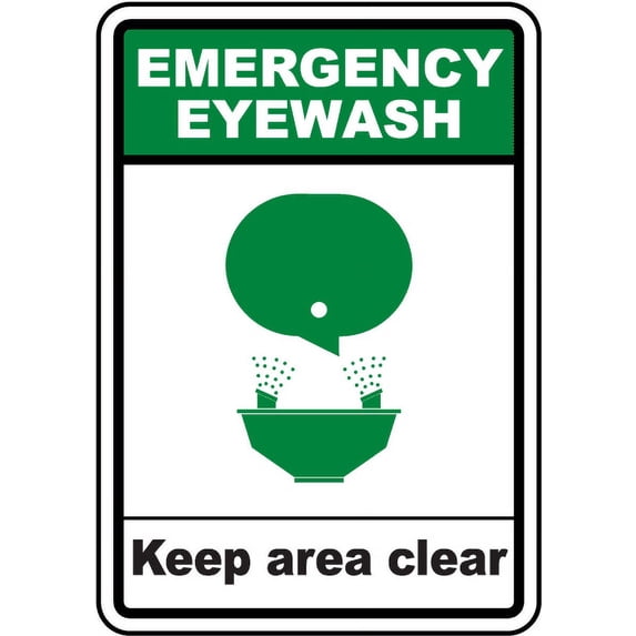 Traffic & Warehouse Signs - Emergency Eyewash Keep Area Clear Sign - Weather Approved Aluminum Street Sign, 0.04 Thickness - 18" X 24"