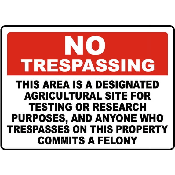 Traffic & Warehouse Signs - Florida Designated Agricultural Site for Testing or Research Sign - Weather Approved Aluminum Street Sign, 0.04 Thickness - 12" X 8"