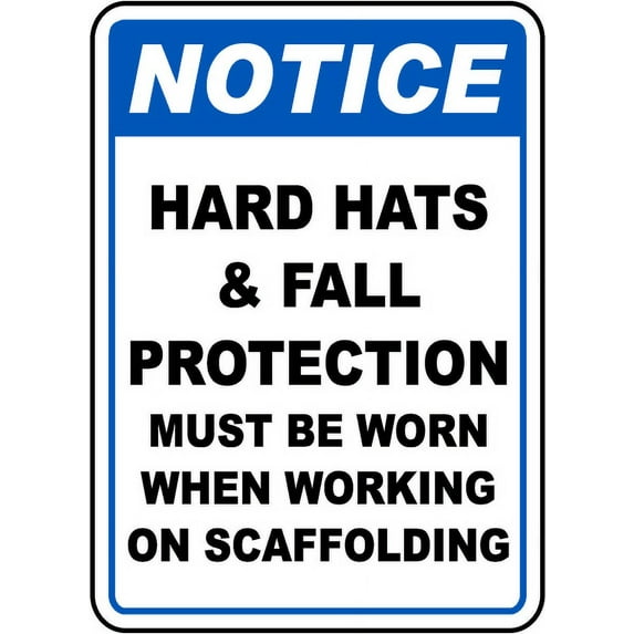 Traffic & Warehouse Signs - Hard Hat & Fall Protection Sign - Weather Approved Aluminum Street Sign, 0.04 Thickness - 12" X 18"
