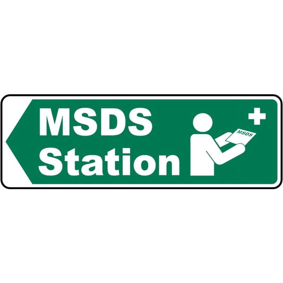 Traffic & Warehouse Signs - Left Arrow MSDS Station Sign - Weather Approved Aluminum Street Sign, 0.04 Thickness - 10" X 7"