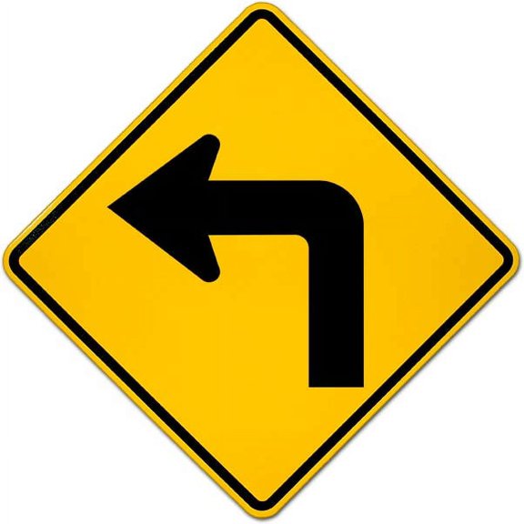 Traffic & Warehouse Signs - Left Turn Ahead Sign - Weather Approved Aluminum Street Sign, 0.04 Thickness - 12" X 18"