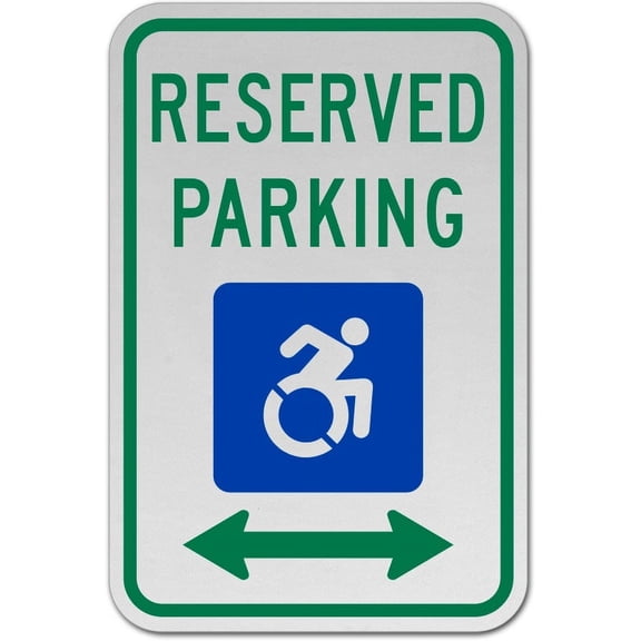 Traffic & Warehouse Signs - New Accessibility Symbol Reserved Parking Sign (Double Arrow) - Weather Approved Aluminum Street Sign, 0.04 Thickness - 10" X 7"