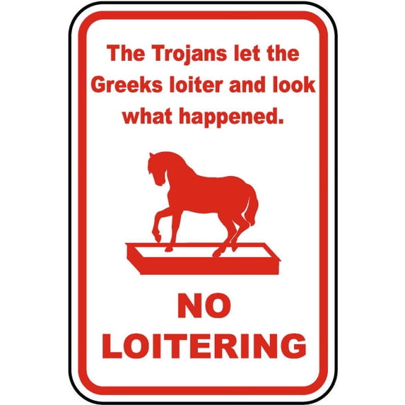 Traffic & Warehouse Signs - No Loitering Trojan Horse Sign - Weather Approved Aluminum Street Sign, 0.04 Thickness - 18" X 24"